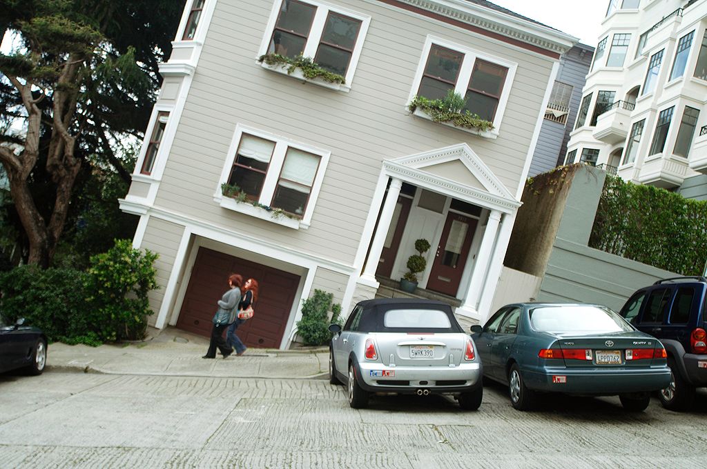 Two Girls make their way down the steep slopes of San Francisco